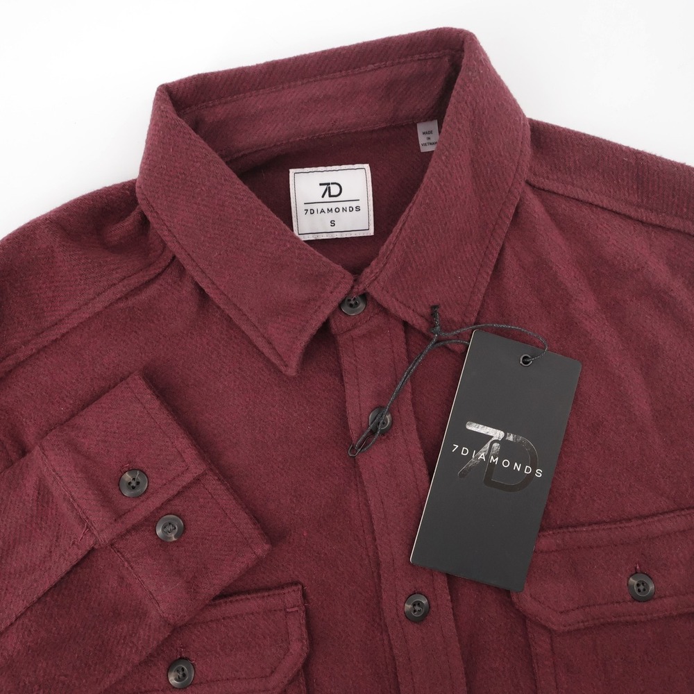 7 Diamonds Generation 4-Way Stretch Flannel Shirt Burgundy Long Sleeve Mens S